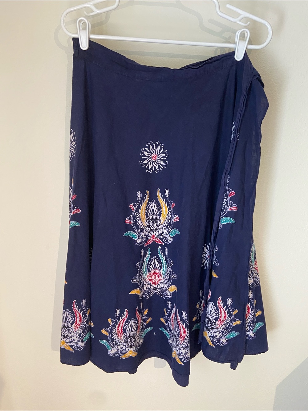 Vintage Batik Navy Cotton A-Line Wrap Skirt